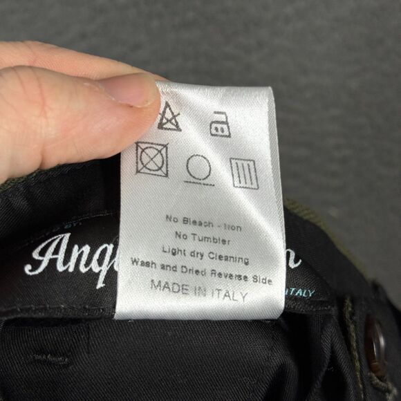 Anglo Italian Pants Mens 31x29 Green Slim Brushed Twill Chino Side Adjusters - Picture 5 of 13